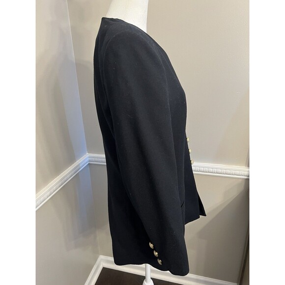 Vintage Oleg Cassini Blazer 100% Wool Black Gold Buttons Size 10 - Picture 4 of 12